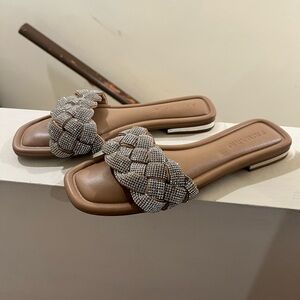 Tan and Silver Rhinestones Sandals Slide